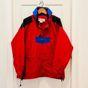 Vintage Colombia Pullover Anorak Jacket Coat  Men’s L Red Blue Kangaroo Pocket